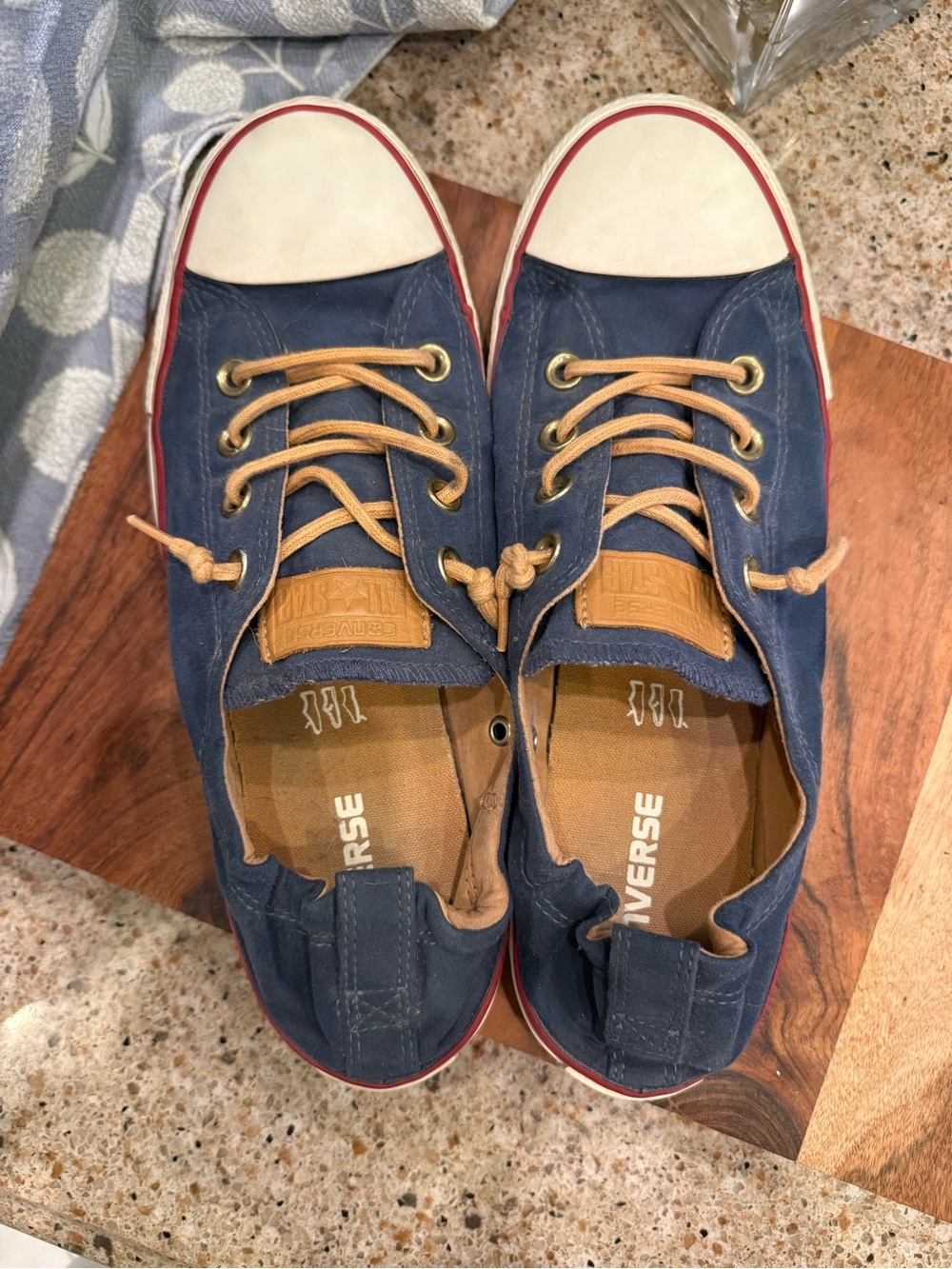 Converse Women Low Top Sneakers in Navy with Tan and White Accents